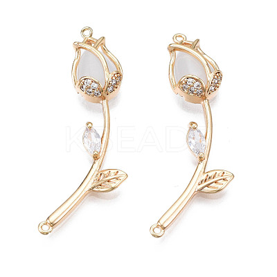 Brass Micro Pave Clear Cubic Zirconia Link Connectors KK-Q278-004-NF-1