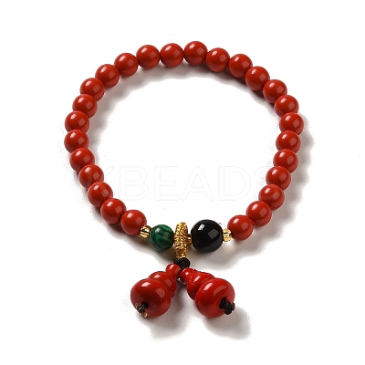 6mm Round Cinnabar Mala Stretch Bracelets BJEW-B080-28A-06-1