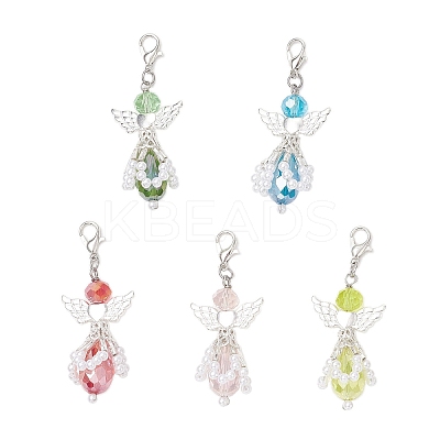 Angel Glass & ABS Plastic Imitation Pearl Pendant Decorations HJEW-JM03521-02-1