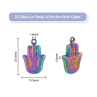 18Pcs 3 Colors 201 Stainless Steel Pendants Ion Plating(IP) STAS-DC0013-51-1