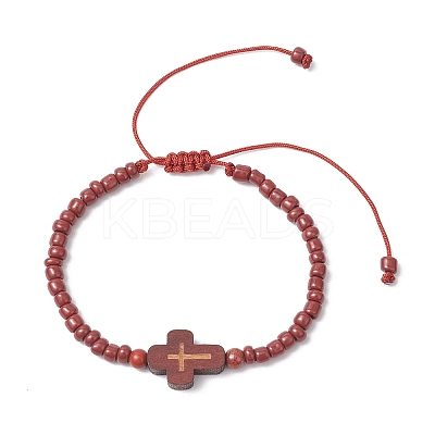 4Pcs Cross Glass Seed Beads with Natural Wood Beads & Red Jasper Beads & Magnesite Beads & Howlite Round Beads Braided Bead Bracelets for Women BJEW-JB11898-1