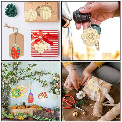 60Pcs 10 Style Spring theme Butterfly/Ladybird/Flower Unfinished Wood Pieces DIY-CJC0012-01-1