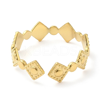 304 Stainless Steel Rhombus Open Cuff Ring for Women RJEW-I098-30G-1