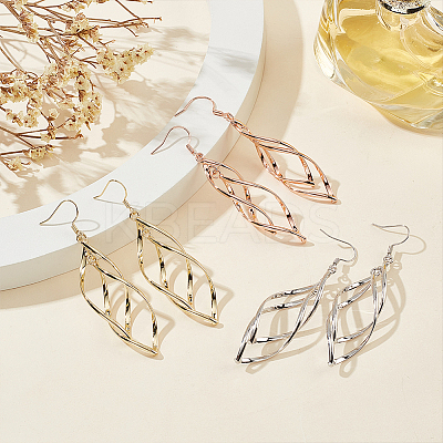 3 Pairs 3 Colors Brass Twist Wave Dangle Earrings for Women EJEW-AN0003-26-1
