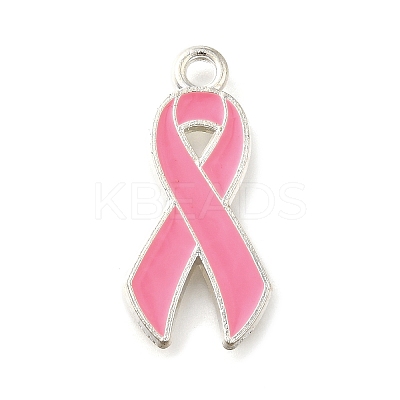 Breast Cancer Pink Awareness Ribbon Theme Alloy Enamel Pendants LS-ENAM-C026-01A-S-1