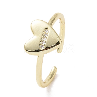 Clear Cubic Zirconia Heart Open Cuff Ring RJEW-P032-37G-1