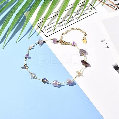 10Pcs Natural Mixed Gemstone Chip Beaded Anklets Set AJEW-PH0004-76-1