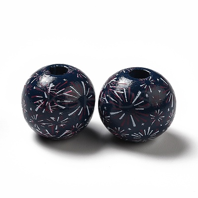 Independence Day Theme Printed Natural Wooden Beads WOOD-L020-B01-1