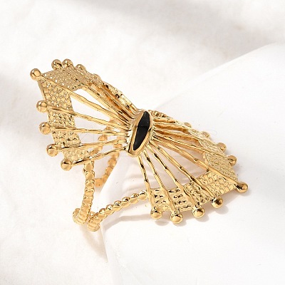 Hollow Fan 304 Stainless Steel Open Cuff Rings for Women RJEW-A091-01G-1