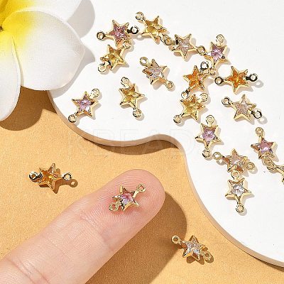 SHEGRACE Brass Pave Cubic Zirconia Star Connector Charms XGRQ2O760-441G-1