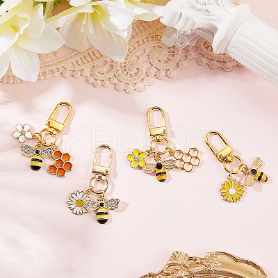 4Pcs Bees Alloy Enamel Pendant Decoration HJEW-SC00168-1