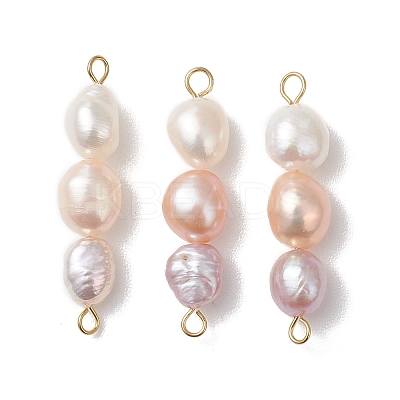 Natural Cultured Freshwater Pearl Potato Beaded Connector Charms PALLOY-JF04986-1