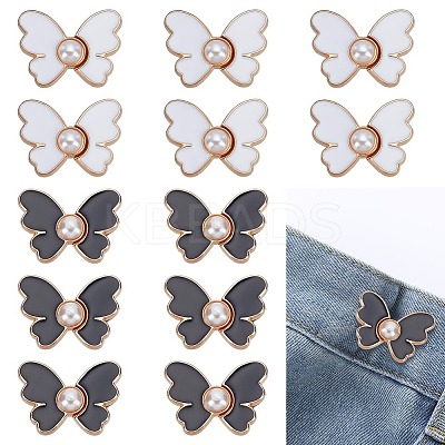 12Pcs 2 Colors Butterfly Alloy Enamel with Plastic Pearl Adjustable Jean Button Pins FIND-AR0005-47-1