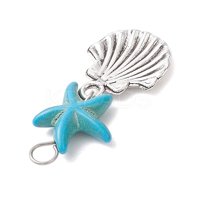 Starfish Dyed Synthetic Turquoise Pendants PALLOY-JF04259-1