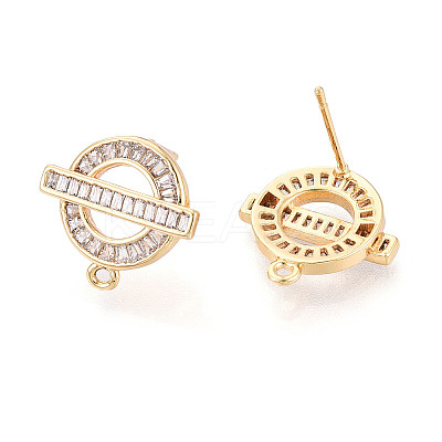 Brass Micro Pave Cubic Zirconia Stud Earring Findings KK-N272-03G-1