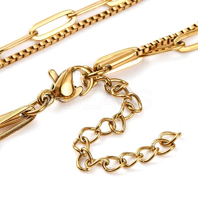 304 Stainless Steel Double Layer Round Box Chains & Paperclip Chain Necklaces for Women NJEW-G140-16B-G-1