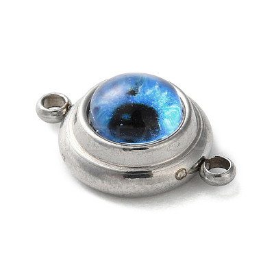 304 Stainless Steel & Acrylic Blue Evil Eye Connector Charms STAS-M091-01P-1