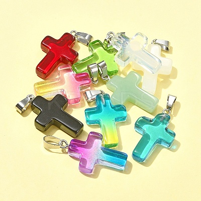 10Pcs 10 Colors Glass Pendant GLAA-FS0001-83-1