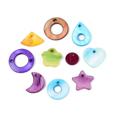 Dyed Natural Freshwater Shell Pendants and Links Kits SHEL-T020-57-1