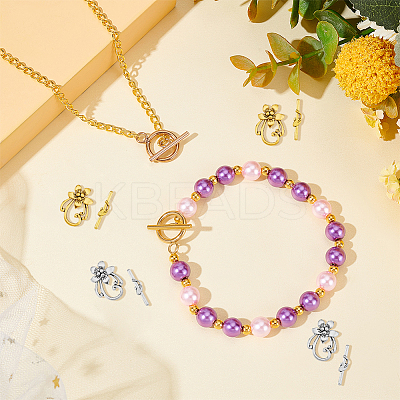 40Pcs 2 Colors Tibetan Style Alloy Flower Toggle Clasps FIND-DC0004-34-1