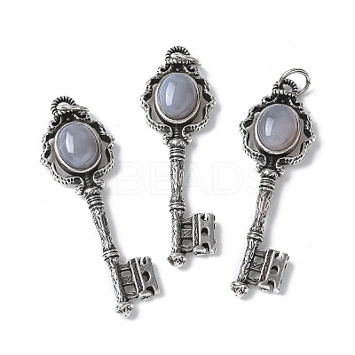 Key Brass Natural Grey Agate Big Pendants KK-D361-01AS-24-1