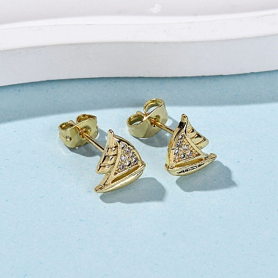 Brass Micro Pave Clear Cubic Zirconia Earrings LS-EJEW-D328-03G-01-1