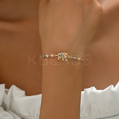 French Classic Style Brass Micro Pave Clear Cubic Zirconia Elephant Link Bracelets for Women LS-JM7505-4-1