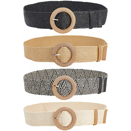 4Pcs 4 Colors Straw Woven Chain Belts with PP Plastic Ring Buckles AJEW-CY0001-80-1