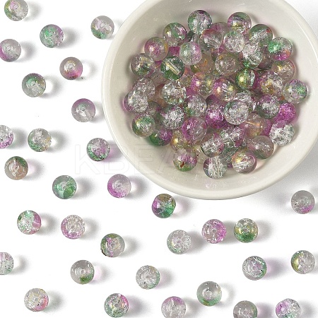 100Pcs Transparent Spray Painted Crackle Glass Beads GLAA-YW0005-15A-1