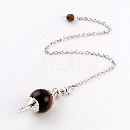 Natural Tiger Eye Sphere Dowsing Pendulums X-BJEW-E292-A09-1