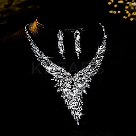 Rhinestone Butterfly Tassel Pendant Necklace & Horse Eye Tassel Stud Earrings Sets for Women WGCD1FC-04-1