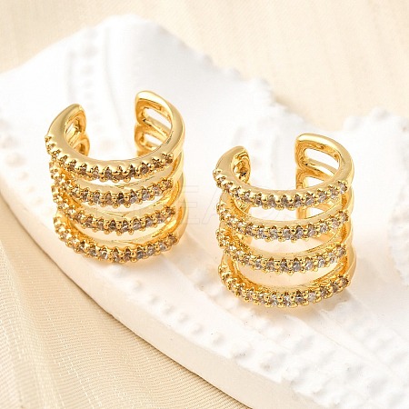 Brass Micro Pave Clear Cubic Zirconia Cuff Earrings EJEW-K309-03G-1