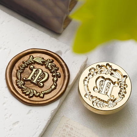 Golden Tone Wax Seal Brass Stamp Head DIY-B079-01G-M-1