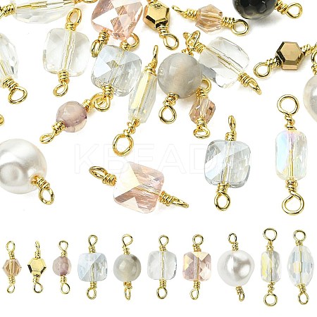 20Pcs 10 Styles Faceted Clear Glass Oval Connector Charms and Natural Agate(Dyed & Heated) Faceted Round Links KK-FS0001-91-1