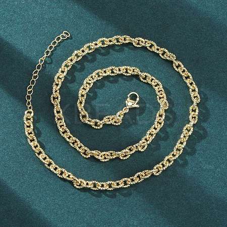 Brass Textured Cable Chain Necklaces for Women NJEW-K282-05G-1