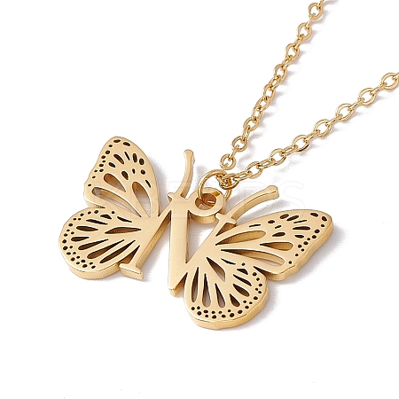 Initial Letter with Butterfly Pendant Necklace LS-NJEW-C026-01G-N-1