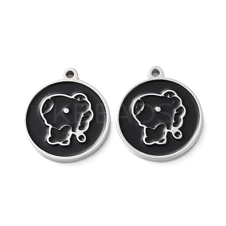 304 Stainless Steel Black Enamel Charms STAS-M102-17P-01-1