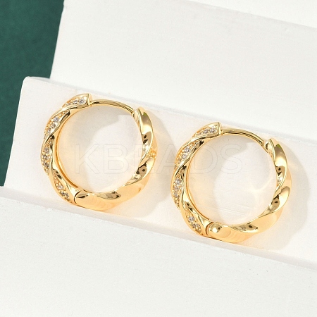 Twist Brass Clear Cubic Zirconia Hoop Earrings EJEW-Q016-19G-1