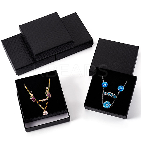 5Pcs Rhombus Textured Cardboard Jewelry Packing Boxes with Sponge Inside CBOX-TA0001-18F-1