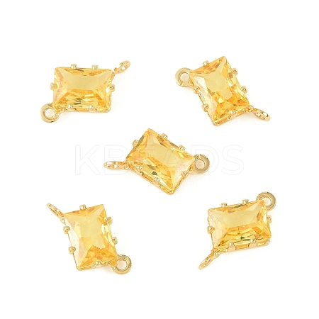 Brass Pave Cubic Zirconia Rectangle Connector Charms KK-P347-05G-02-1