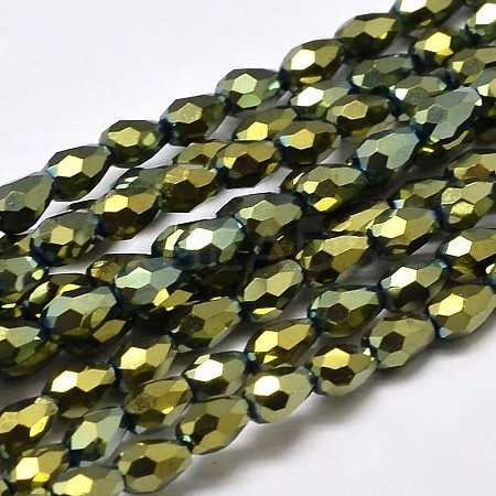 Faceted Teardrop Full Plated Electroplate Glass Beads Strands X-EGLA-J132-FP05-1
