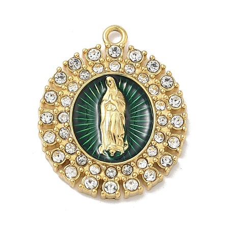 304 Stainless Steel Enamel with Crystal Rhinestone Pendants STAS-G371-03G-03-1