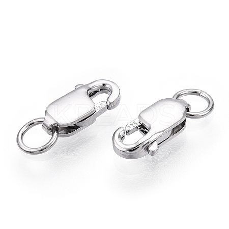 Rhodium Plated 925 Sterling Silver Lobster Claw Clasps STER-T004-83P-1