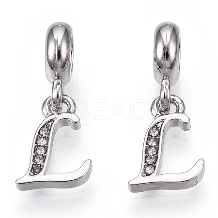 Platinum Rack Plating Alloy Rhinestone European Dangle Charms PALLOY-T048-36P-L-1