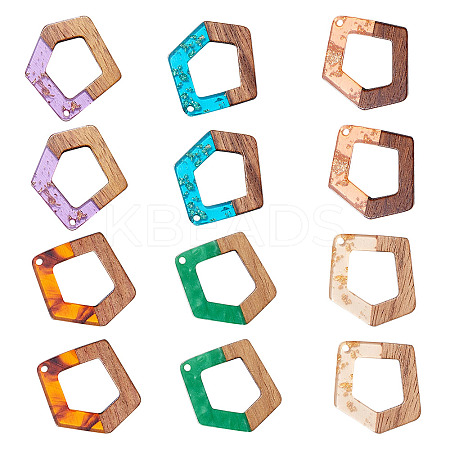 Transparent and Opaque Resin & Walnut Wood Pendants RESI-SZ0001-01-1