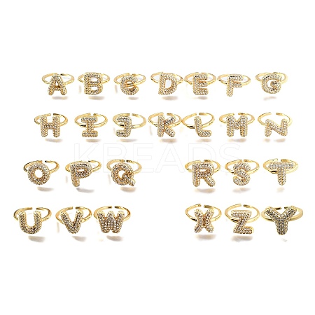 26Pcs Brass Micro Pave Clear Cubic Zirconia Open Cuff Rings RJEW-R218-01G-1