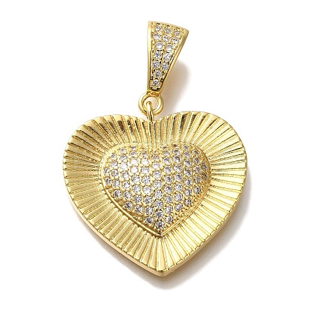 Heart Rack Plating Brass Micro Pave Clear Cubic Zirconia Pendant KK-U019-18G-02-1