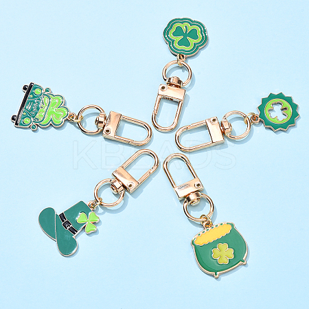 5Pcs 5 Styles Saint Patrick's Day Alloy Enamel Pendant Decoration HJEW-YW00086-01-1
