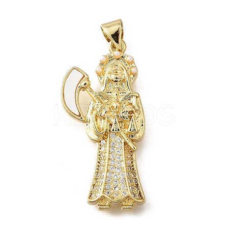 Brass Micro Pave Cubic Zirconia Shell Pendants KK-D328-06G-1