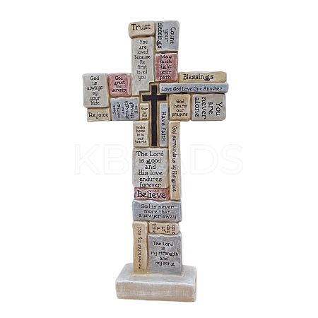 Resin Cross Prayer Sculpture DJEW-PW0012-070-1